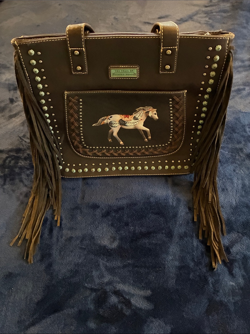The Trail of Painted Ponies Brown Fringe Tote Bag